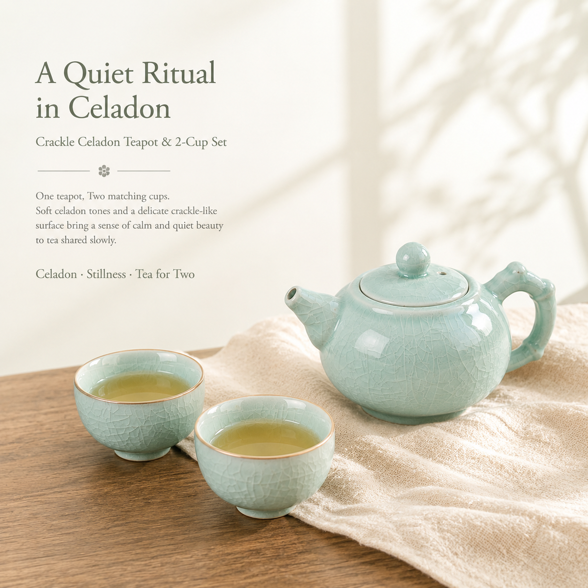 Crackle Glaze Ru Ware Tea Set – Teapot & 2 Cups