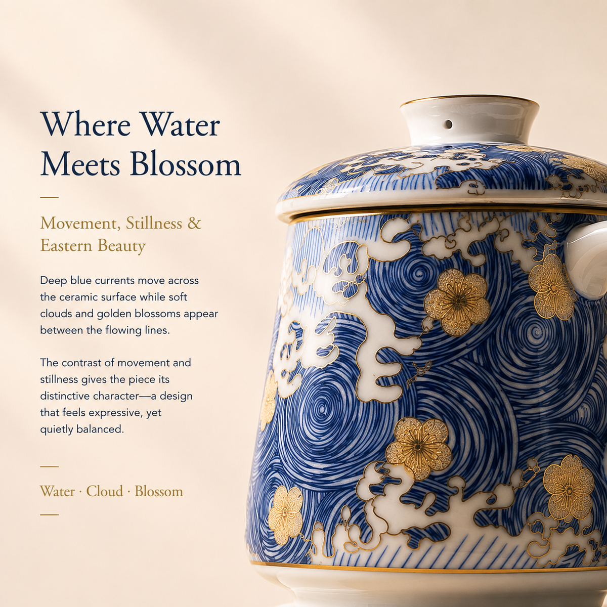 Flowing Water & Blossom Ceramic Infuser Mug – 400 mL
