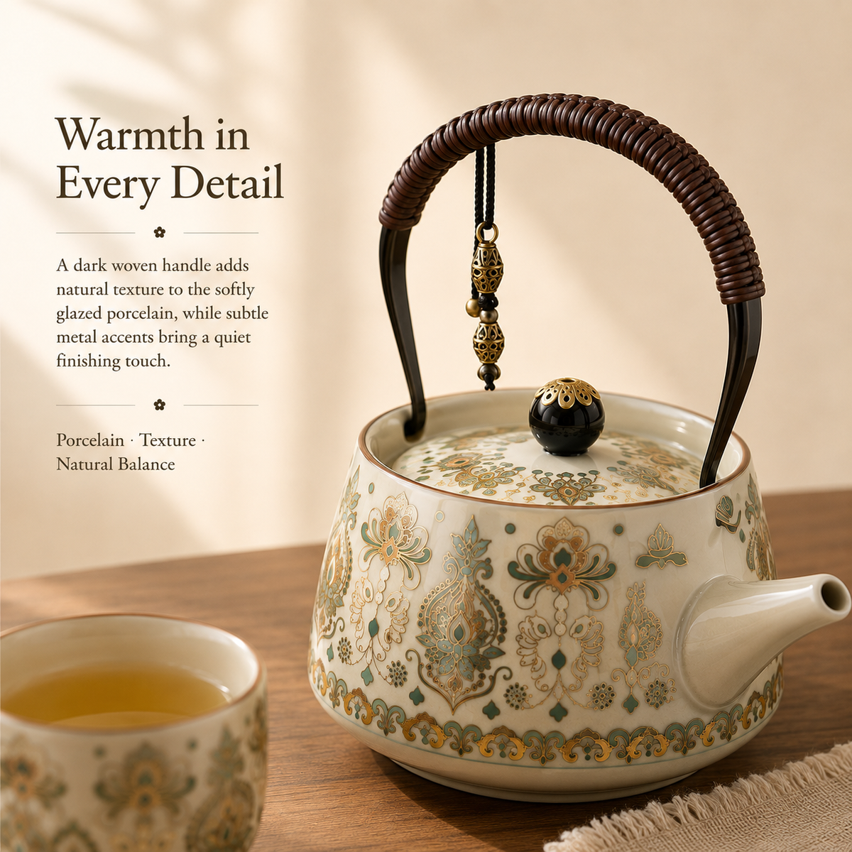 Eastern Garden Ceramic Tea Set – Teapot, 4 Cups & Tray