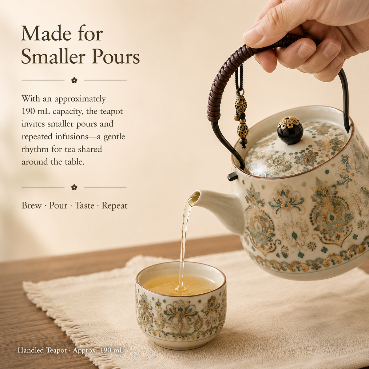 Eastern Garden Ceramic Tea Set – Teapot, 4 Cups & Tray