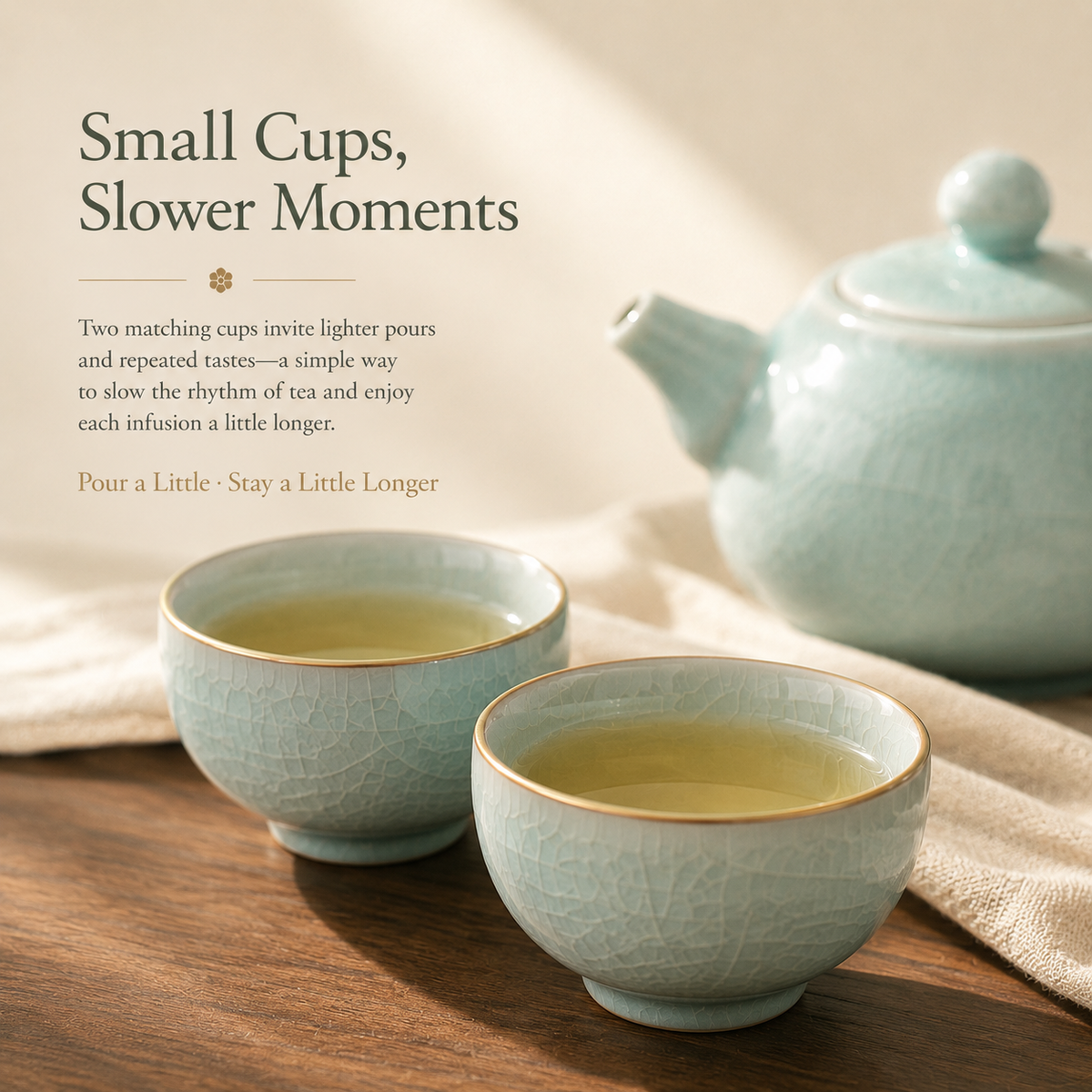Crackle Glaze Ru Ware Tea Set – Teapot & 2 Cups