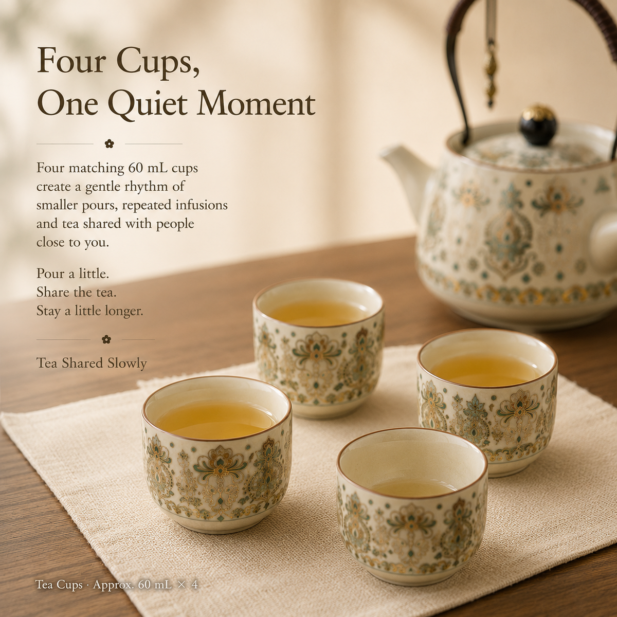 Eastern Garden Ceramic Tea Set – Teapot, 4 Cups & Tray