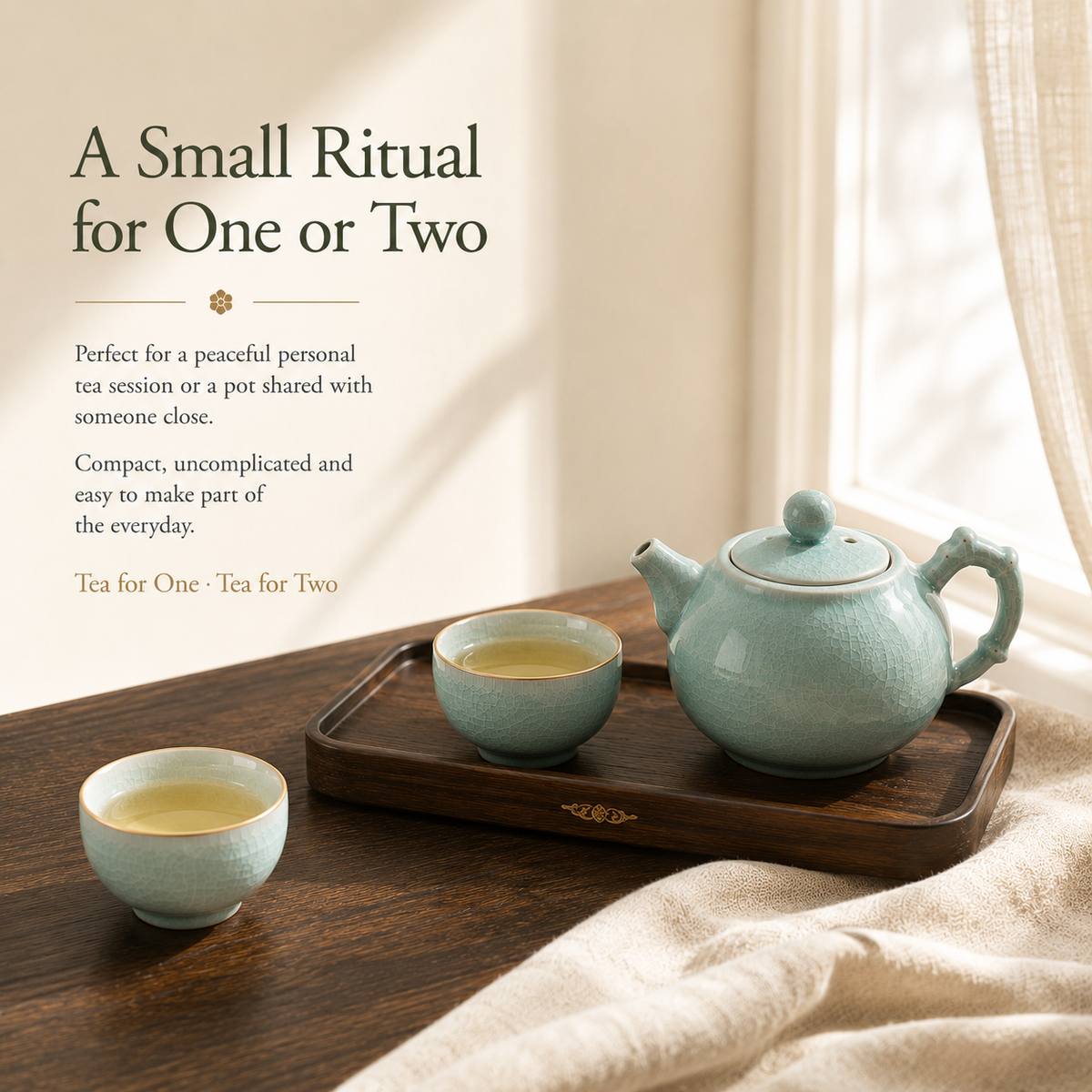 Crackle Glaze Ru Ware Tea Set – Teapot & 2 Cups