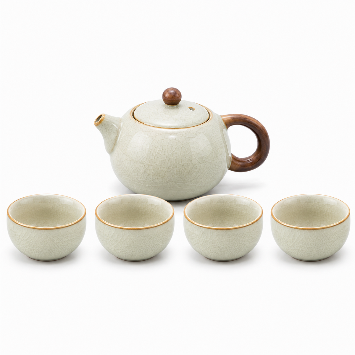 Warm Ivory Ru Ware tea set with 160 mL Xishi teapot four 40 mL tasting cups and dark tea tray