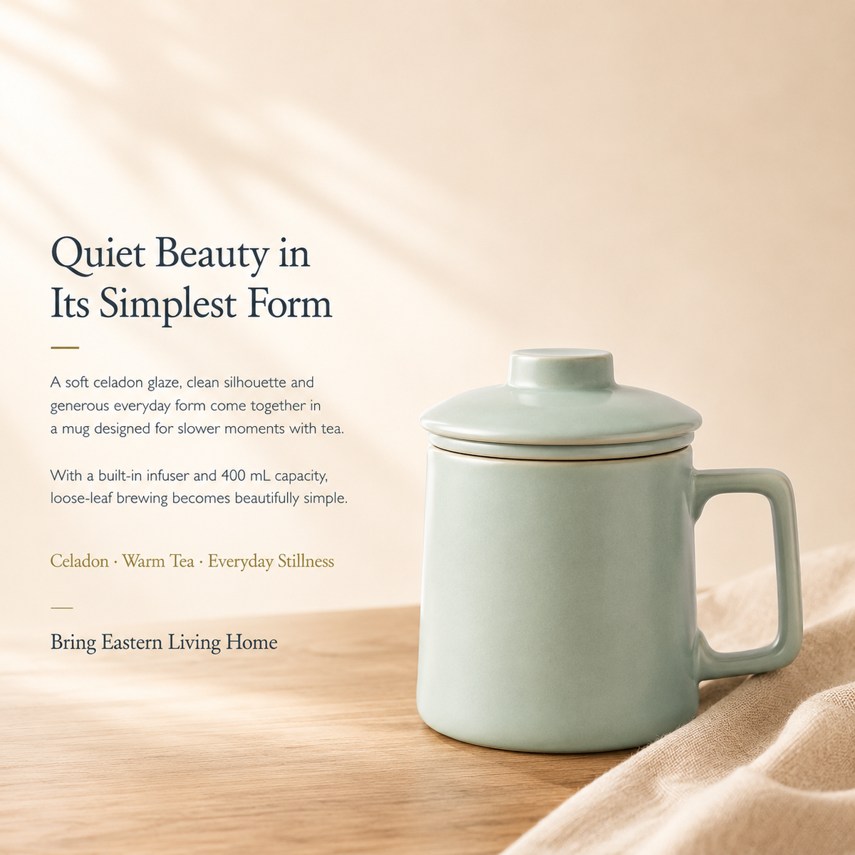 Celadon Ru Ware Infuser Mug with Lid – 400 mL