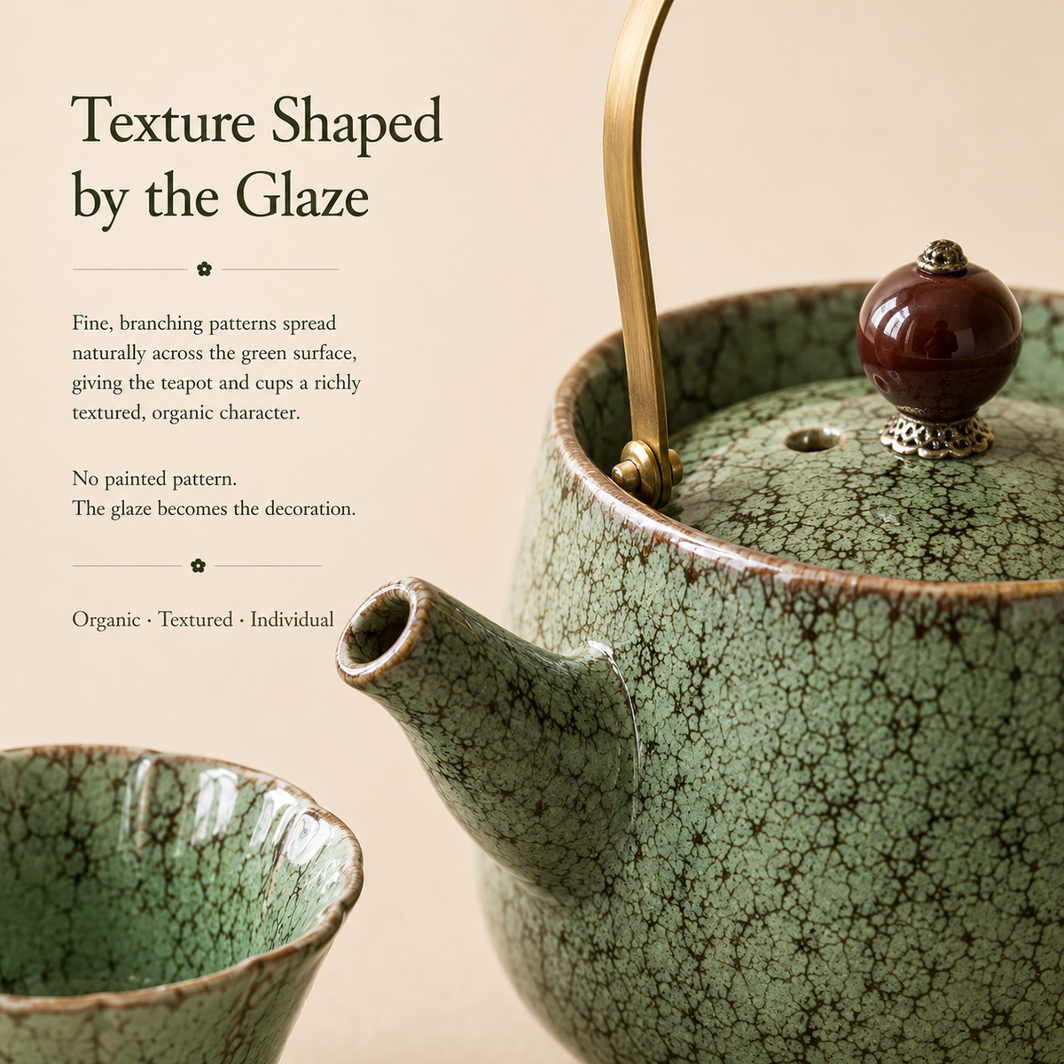 Verdant Kiln-Change Ceramic Tea Set – Teapot & 4 Cups