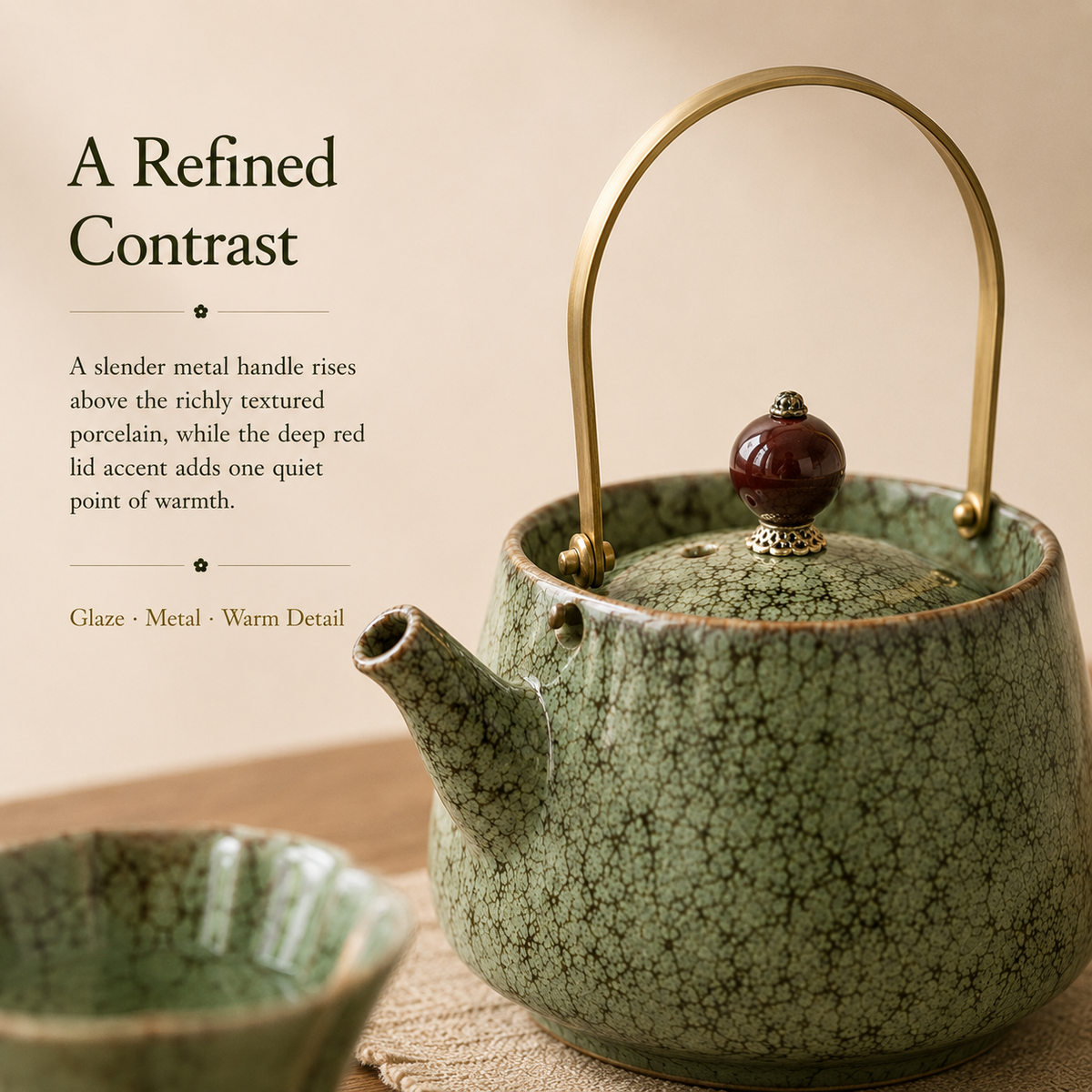 Verdant Kiln-Change Ceramic Tea Set – Teapot & 4 Cups