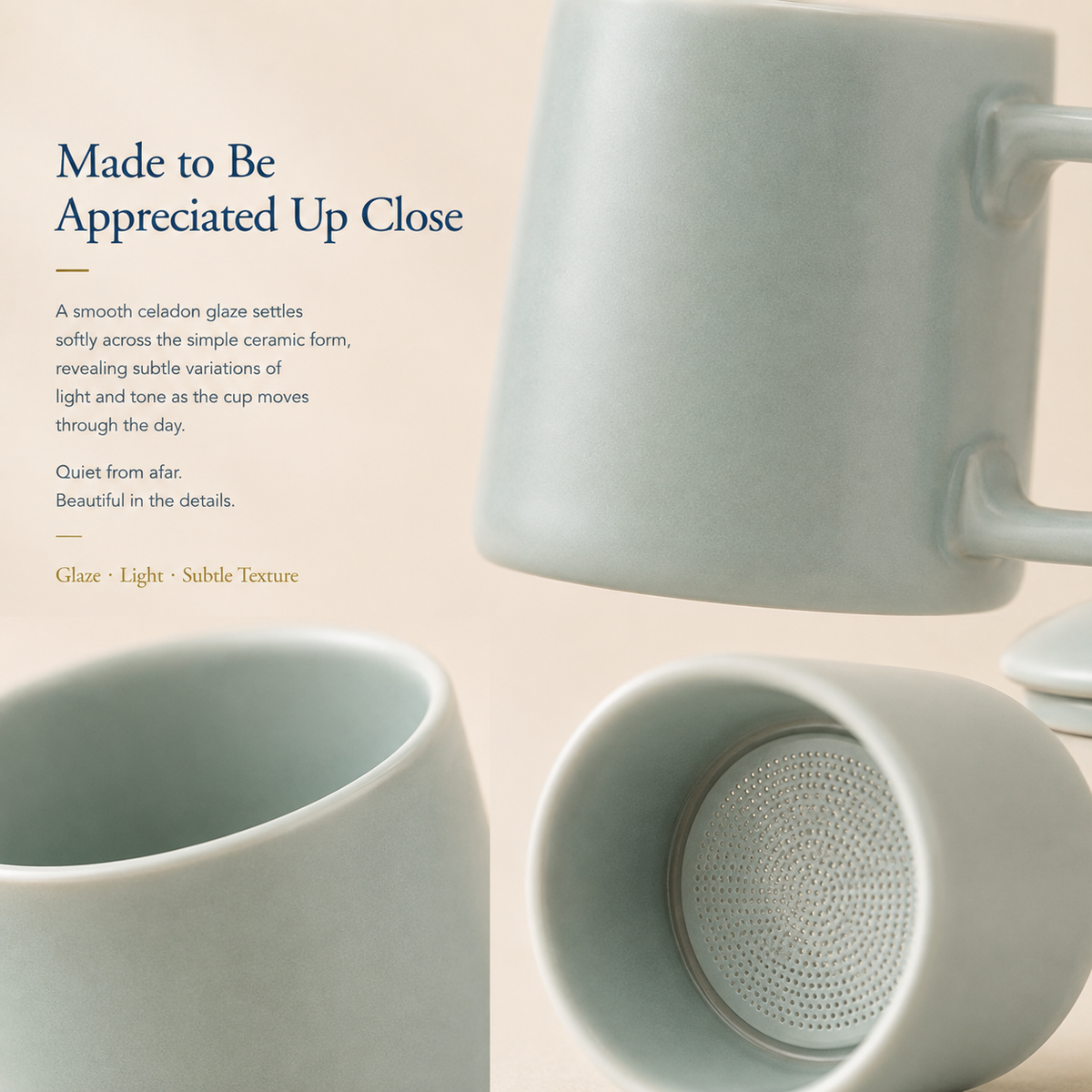 Celadon Ru Ware Infuser Mug with Lid – 400 mL