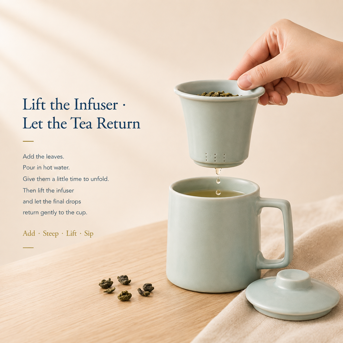 Celadon Ru Ware Infuser Mug with Lid – 400 mL