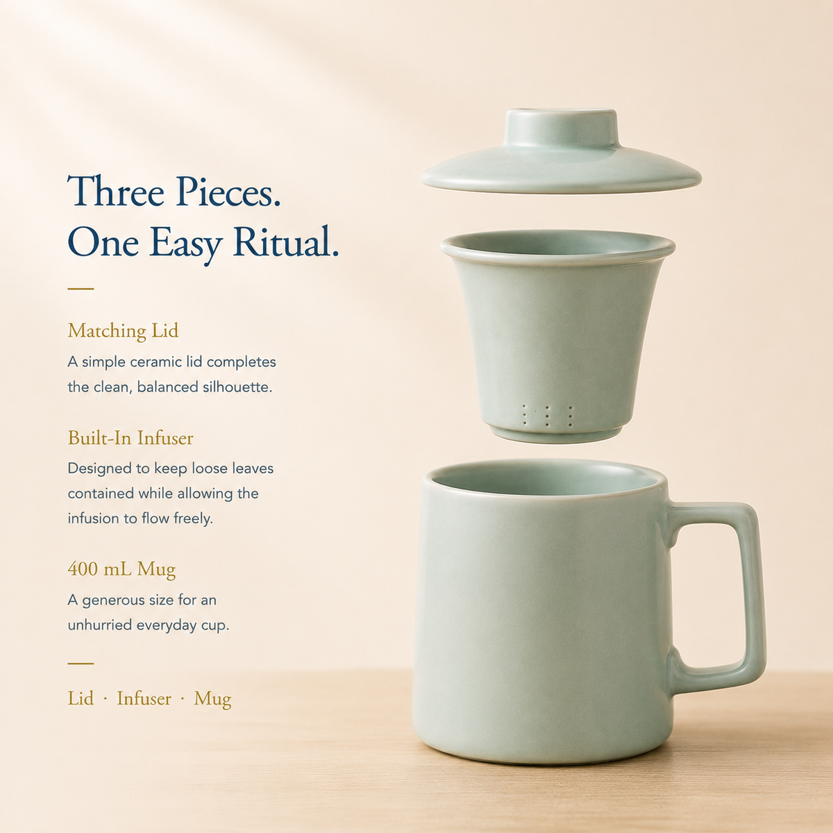 Celadon Ru Ware Infuser Mug with Lid – 400 mL