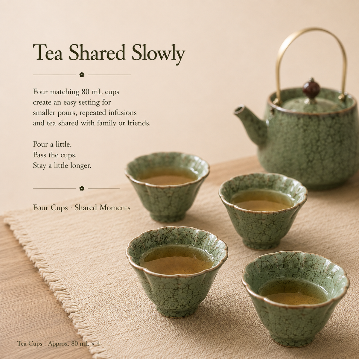 Verdant Kiln-Change Ceramic Tea Set – Teapot & 4 Cups