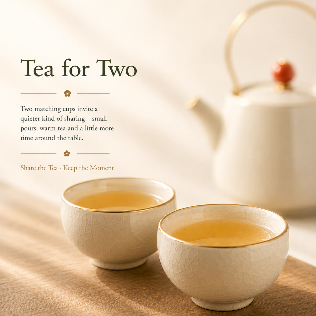 Warm Ivory Ru Ware Tea Set – Teapot & 2 Cups