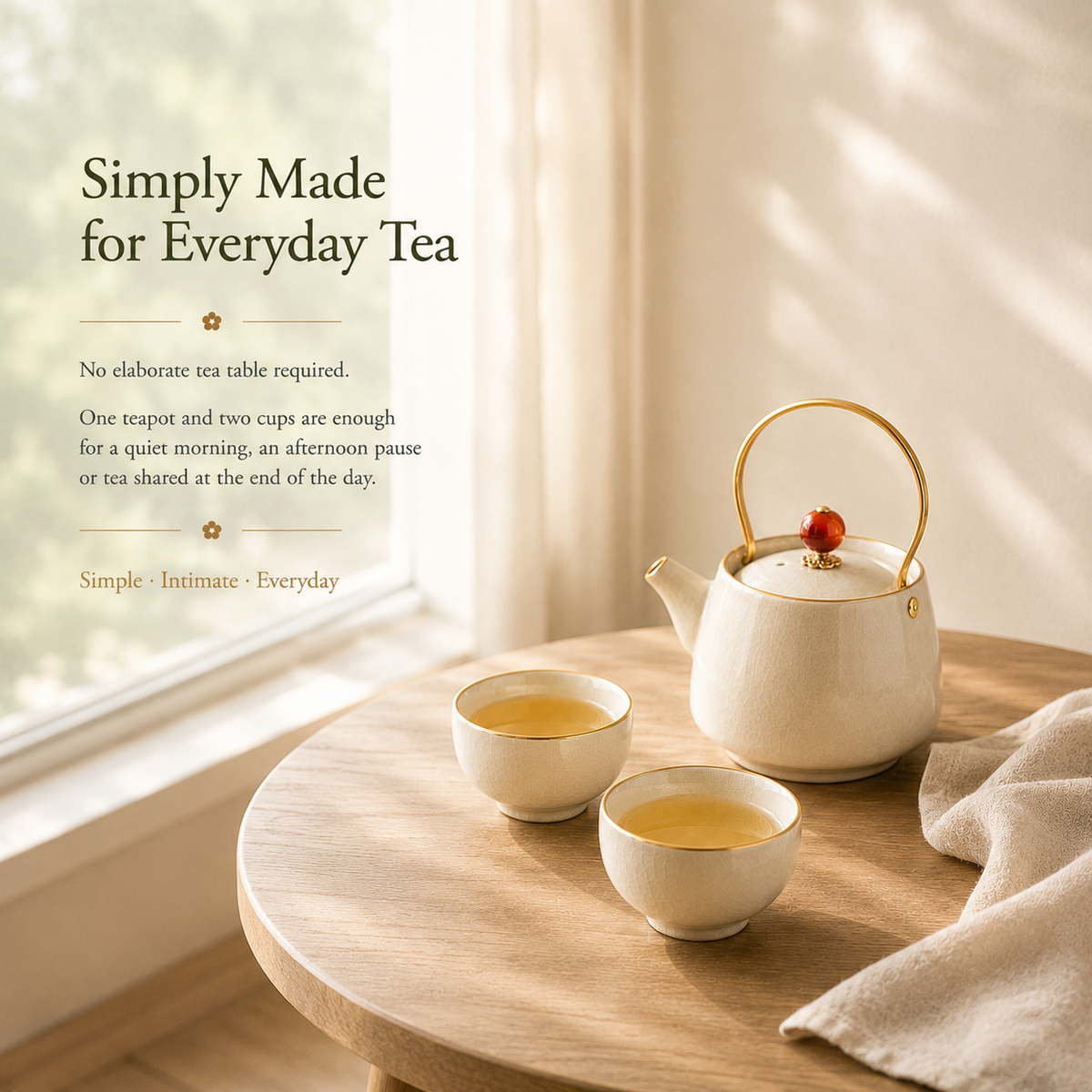 Warm Ivory Ru Ware Tea Set – Teapot & 2 Cups
