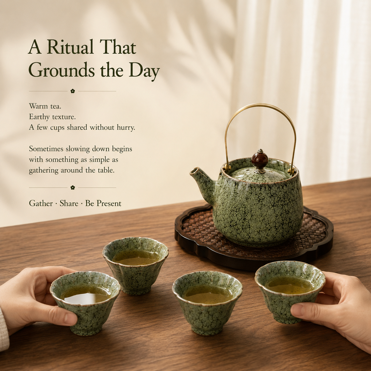 Verdant Kiln-Change Ceramic Tea Set – Teapot & 4 Cups