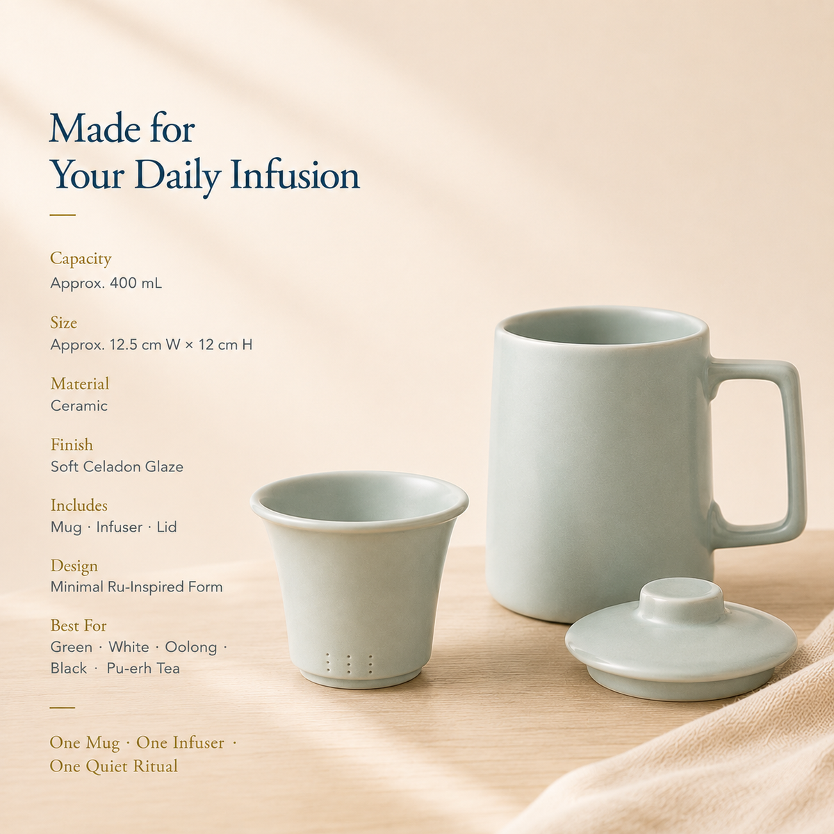 Celadon Ru Ware Infuser Mug with Lid – 400 mL
