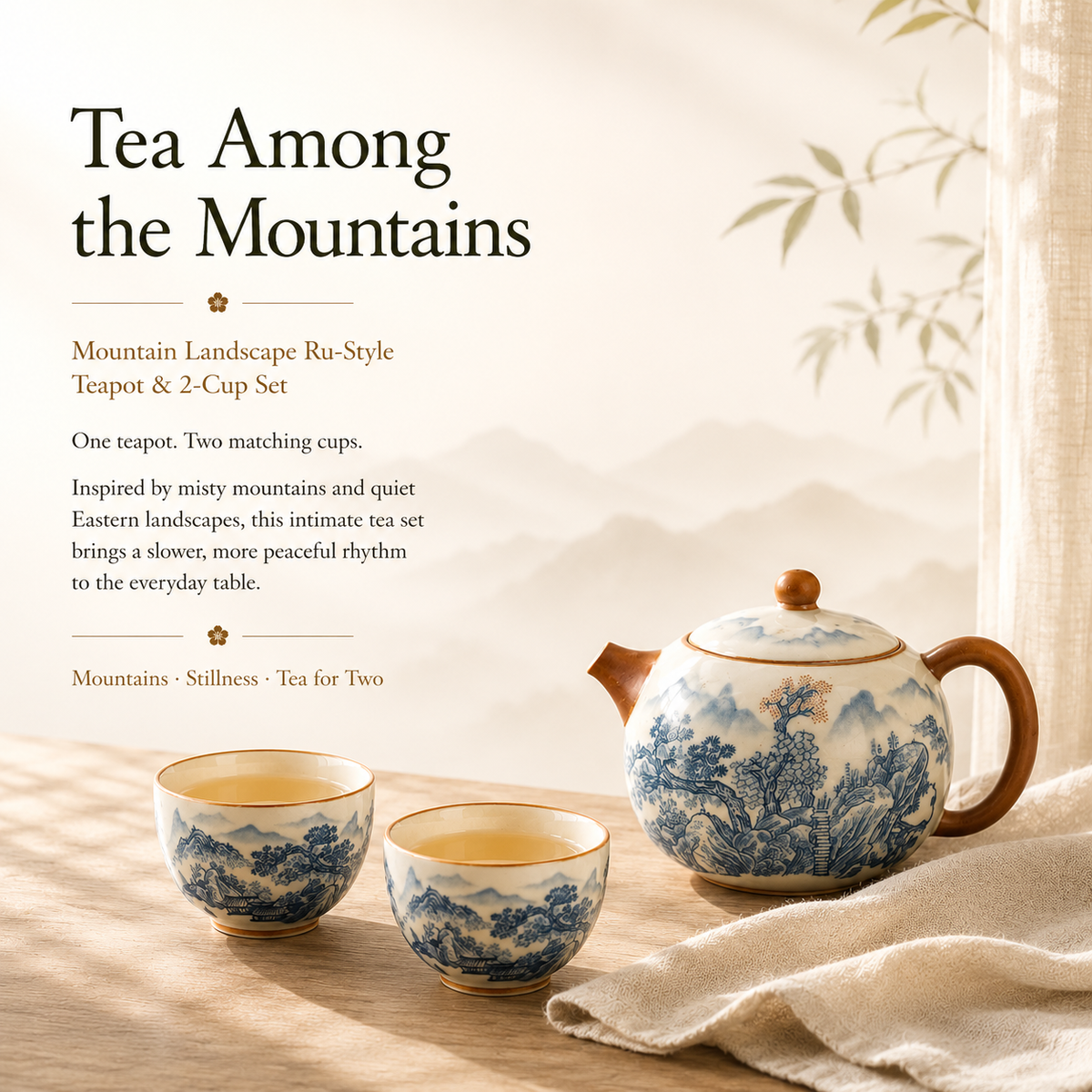 Thousand Li Landscape Ru Ware Tea Set – Teapot & 2 Cups