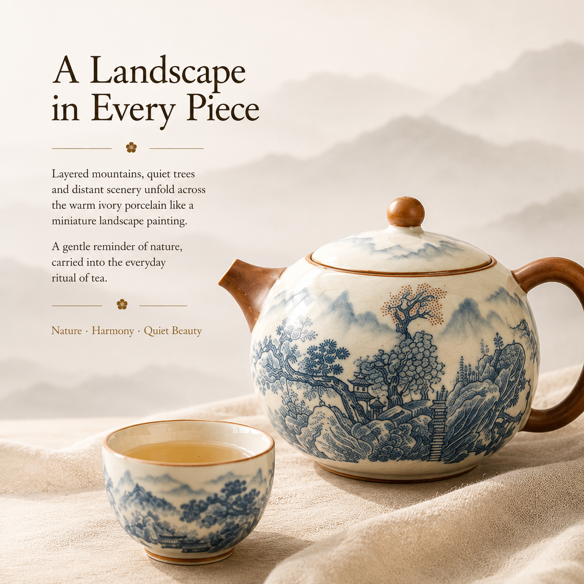 Thousand Li Landscape Ru Ware Tea Set – Teapot & 2 Cups