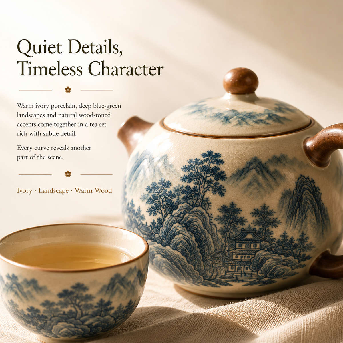 Thousand Li Landscape Ru Ware Tea Set – Teapot & 2 Cups