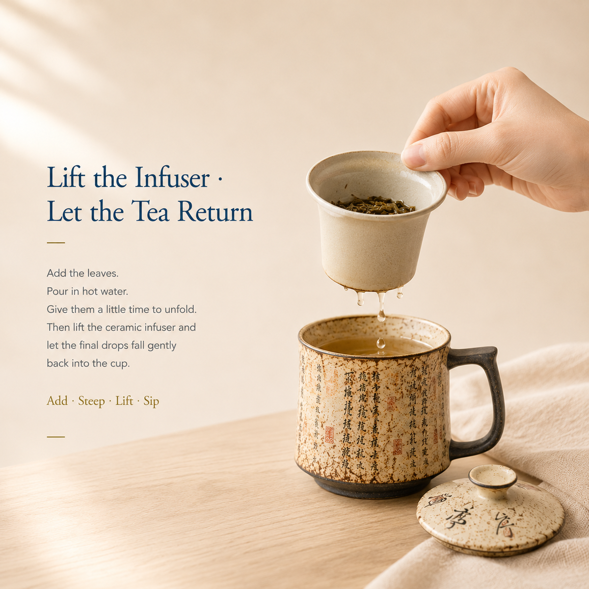 Lanting Xu Calligraphy Ceramic Infuser Mug with Lid – 320 mL