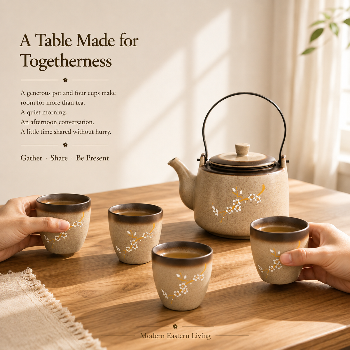 Plum Blossom Ceramic Tea Set – 650 mL Teapot & 4 Cups