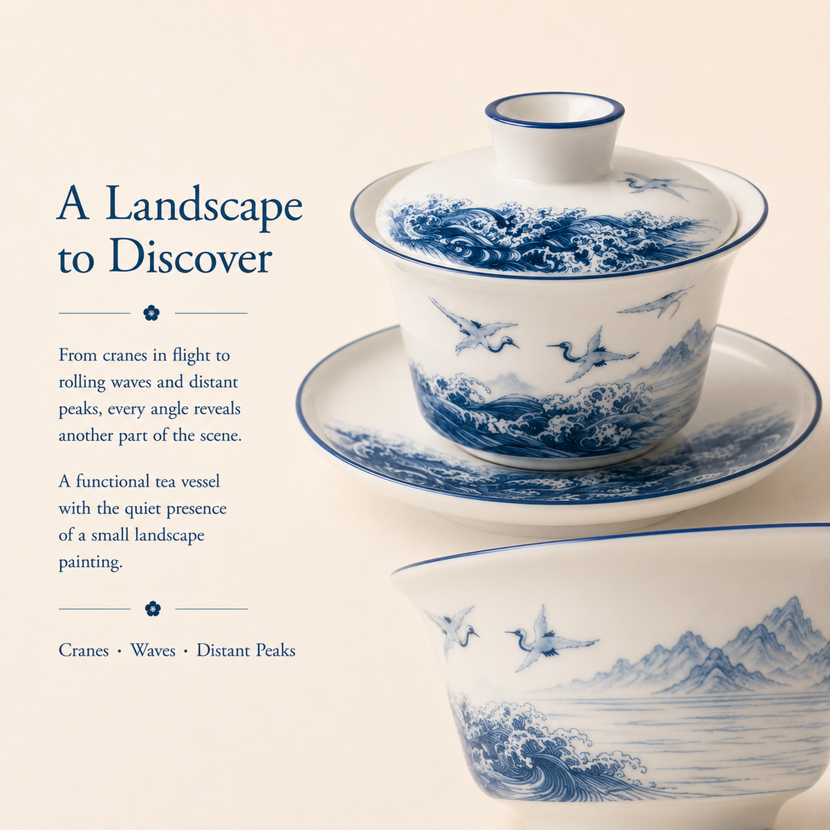 Auspicious Crane Landscape Gaiwan – 150 mL