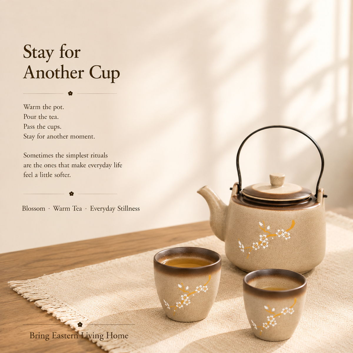 Plum Blossom Ceramic Tea Set – 650 mL Teapot & 4 Cups
