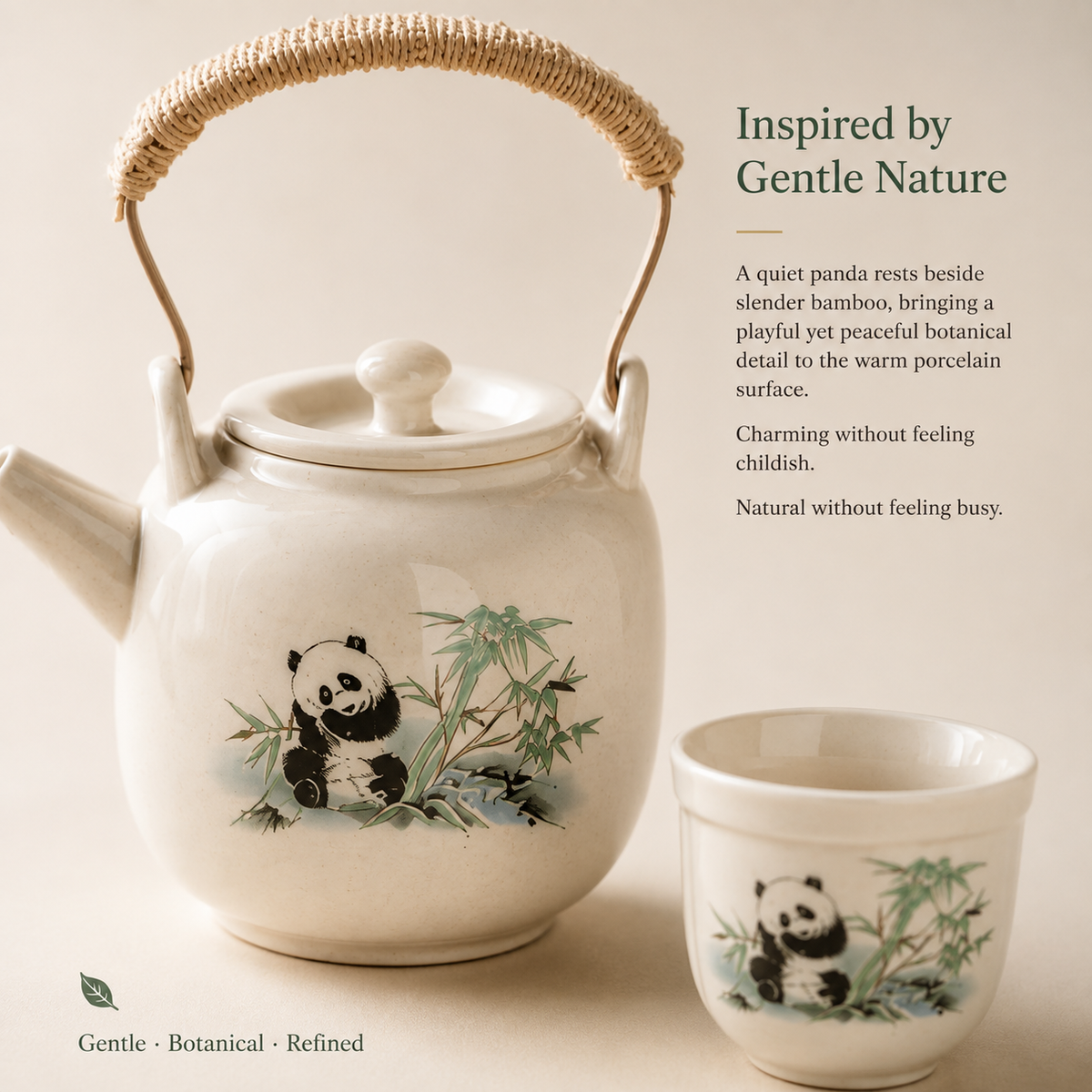 Panda & Bamboo Ceramic Tea Set – 520 mL Teapot & 4 Cups
