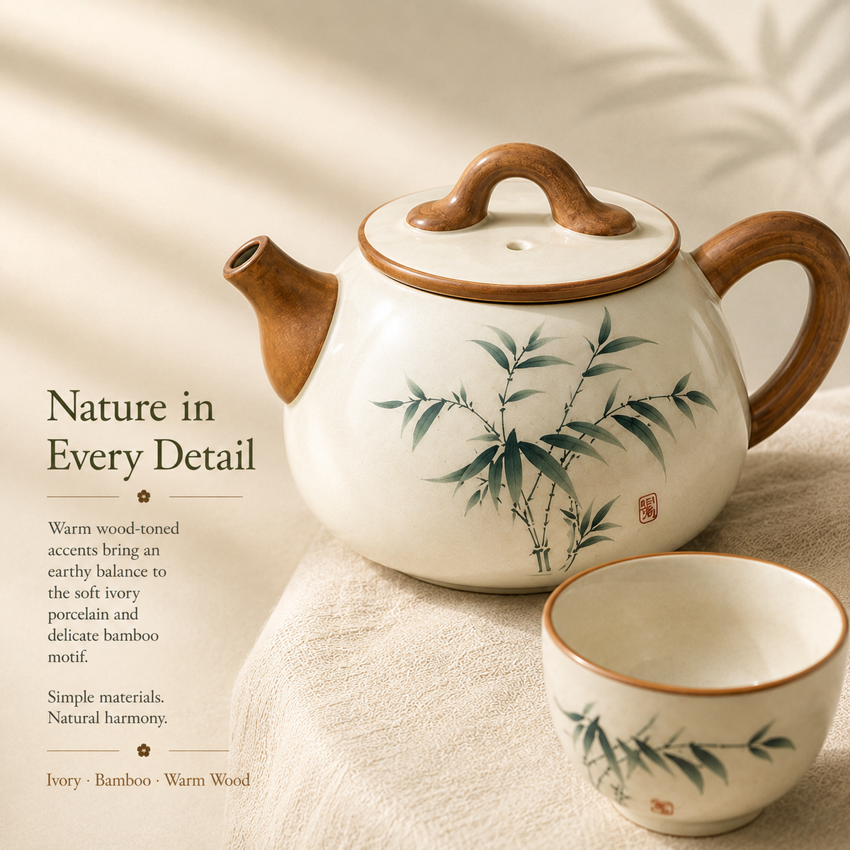 Green Bamboo Ru Ware Tea Set – Teapot & 2 Cups