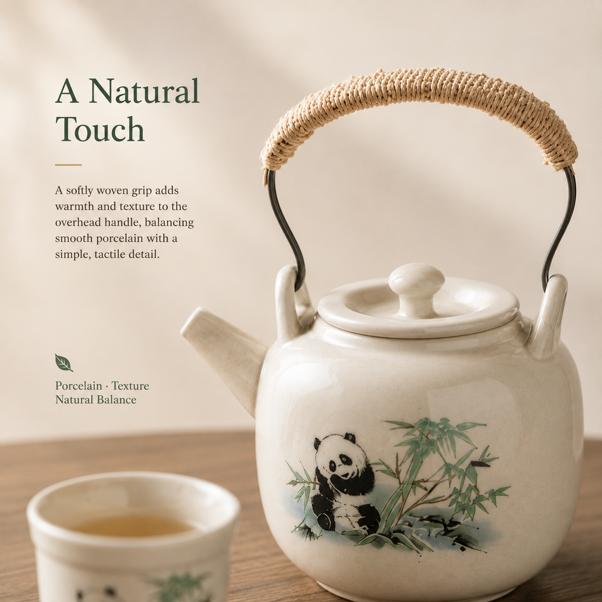 Panda & Bamboo Ceramic Tea Set – 520 mL Teapot & 4 Cups