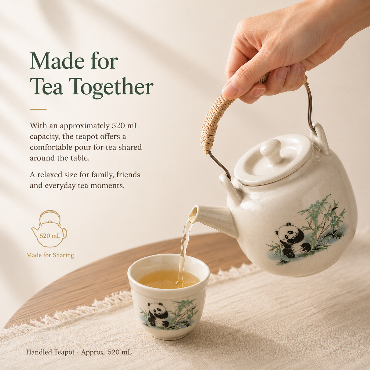 Panda & Bamboo Ceramic Tea Set – 520 mL Teapot & 4 Cups