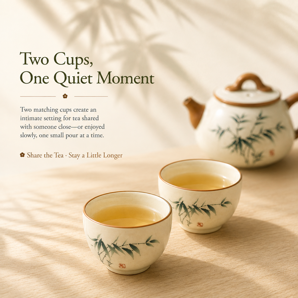 Green Bamboo Ru Ware Tea Set – Teapot & 2 Cups