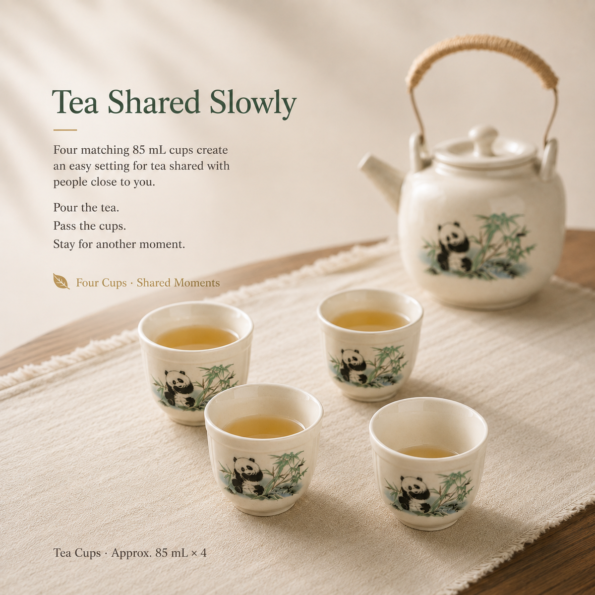 Panda & Bamboo Ceramic Tea Set – 520 mL Teapot & 4 Cups