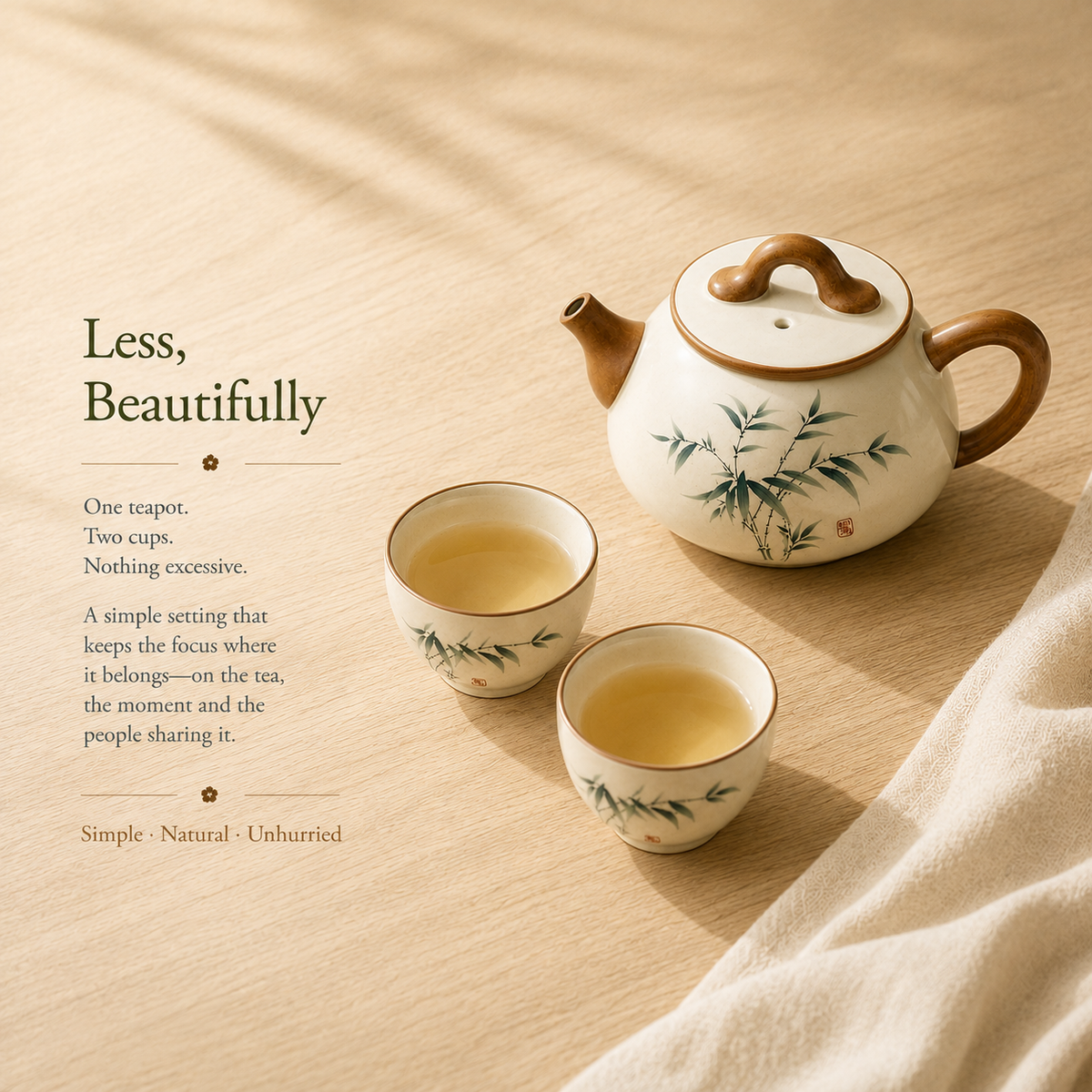 Green Bamboo Ru Ware Tea Set – Teapot & 2 Cups