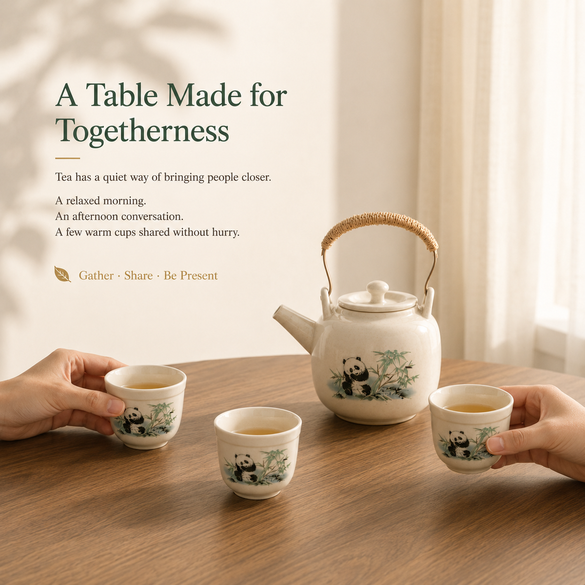 Panda & Bamboo Ceramic Tea Set – 520 mL Teapot & 4 Cups