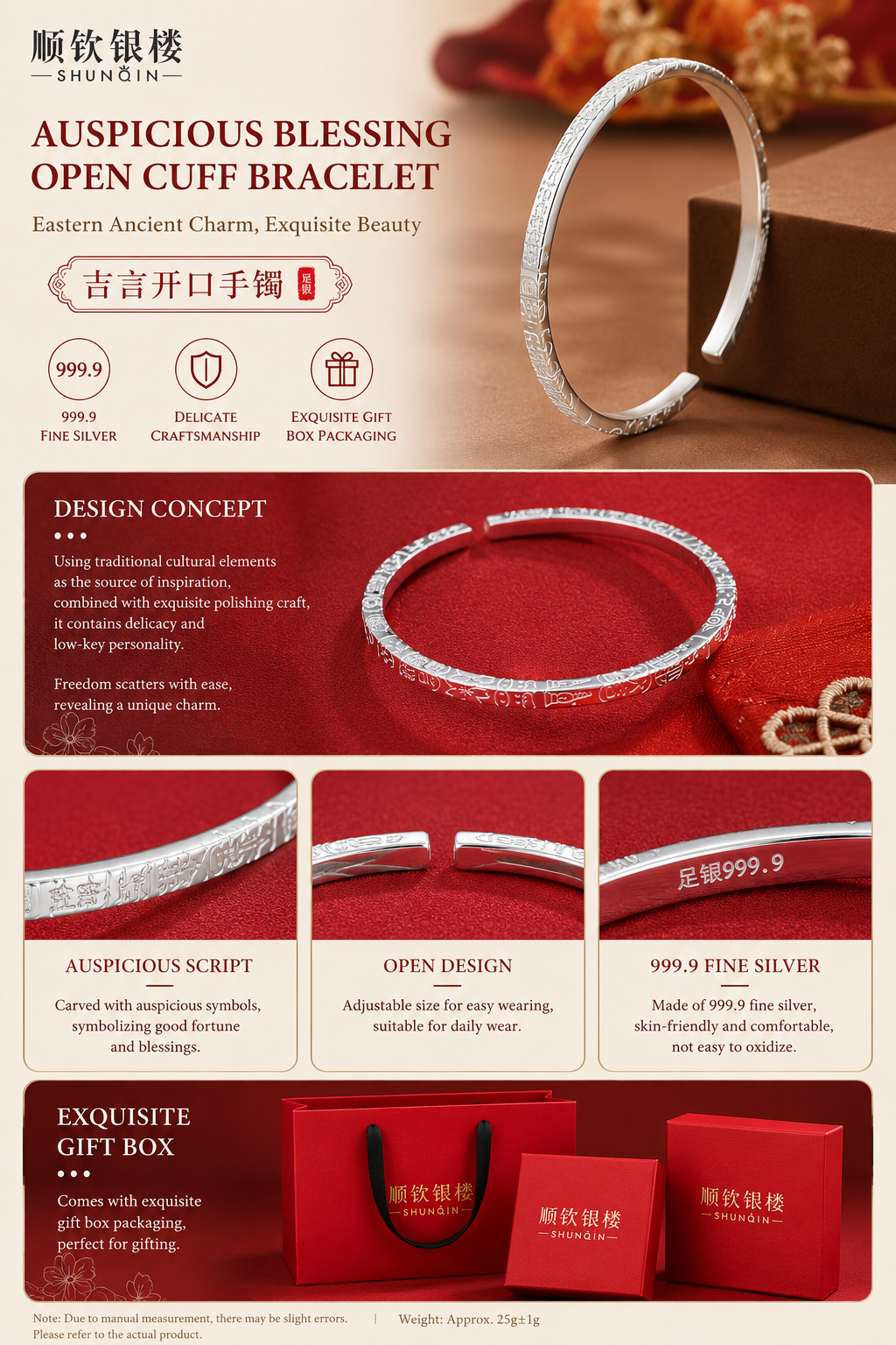 Fortune Blessing™ 999.9 Pure Silver Bangle | Prosperity & Good Fortune Bracelet