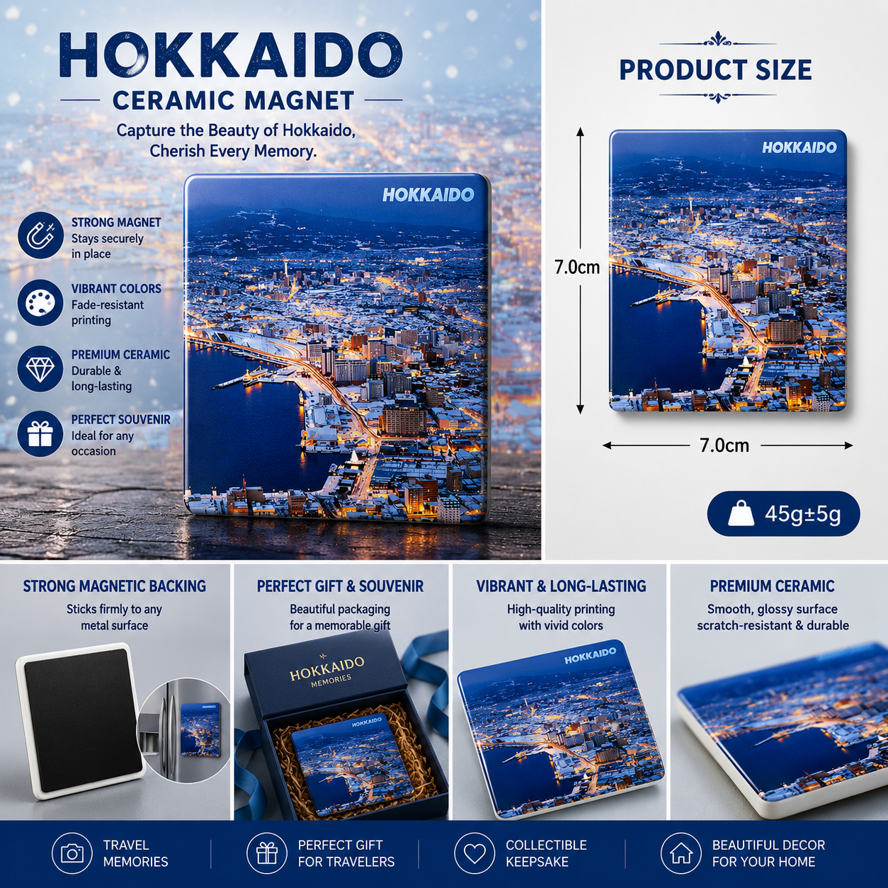 Hokkaido Ceramic Fridge Magnet – Japanese Travel Souvenir, Oriental Home Decor, Healing Aesthetic Refrigerator Magnet Gift
