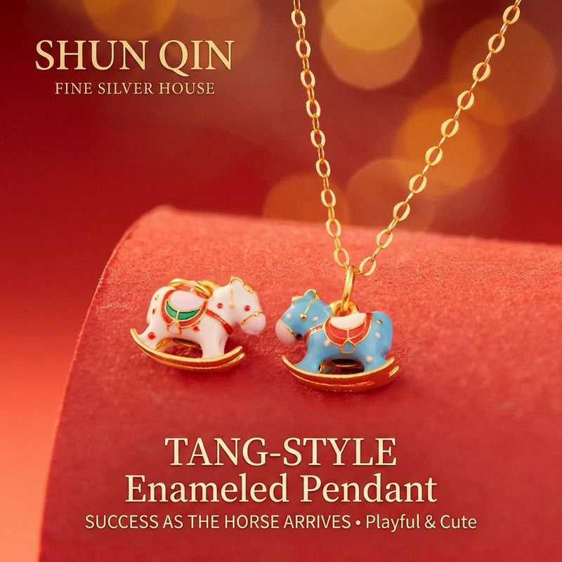 Lucky Tang Horse™ Necklace – 925 Sterling Silver Enamel Lucky Horse Charm