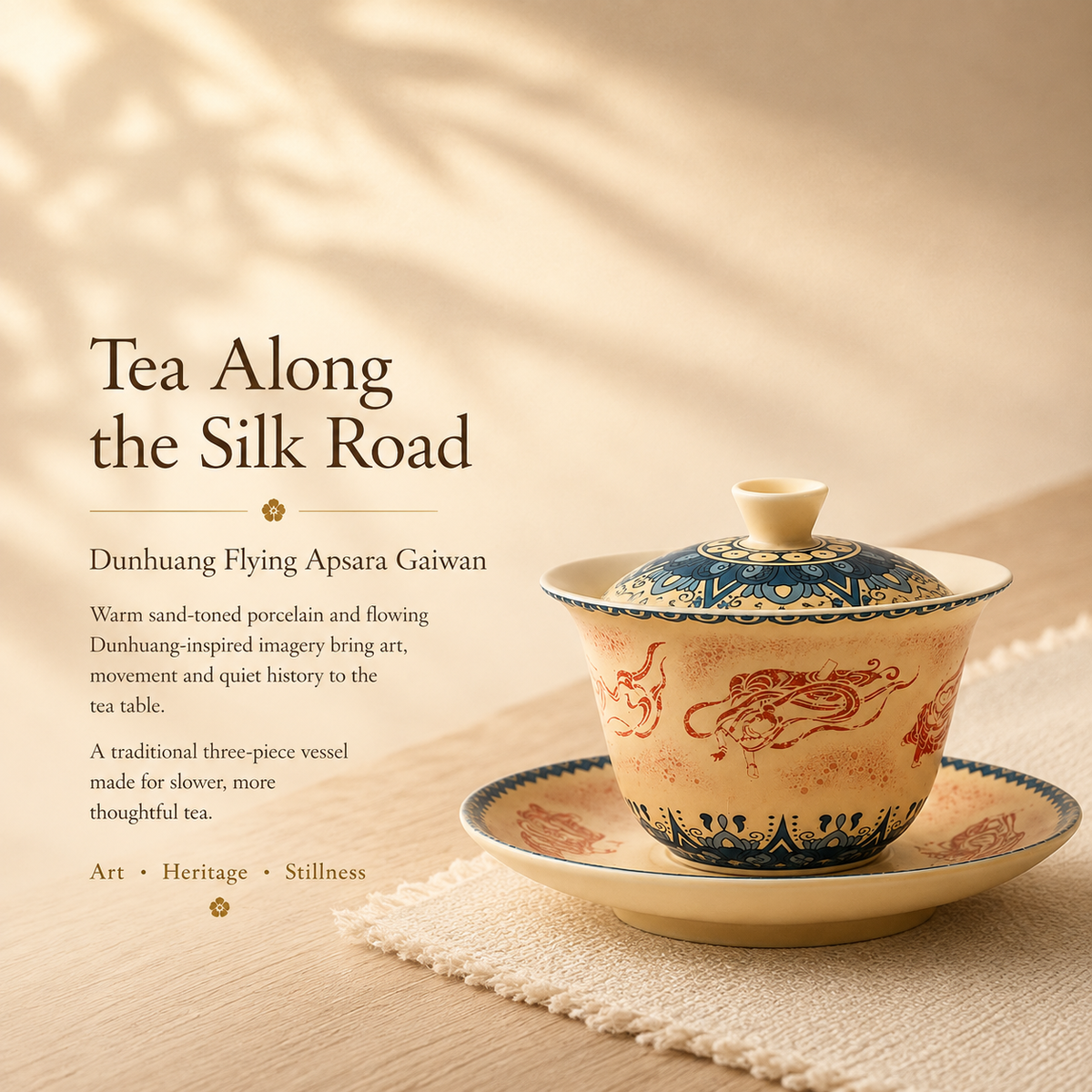 Dunhuang-Inspired Flying Apsara Gaiwan – Kiln-Glazed
