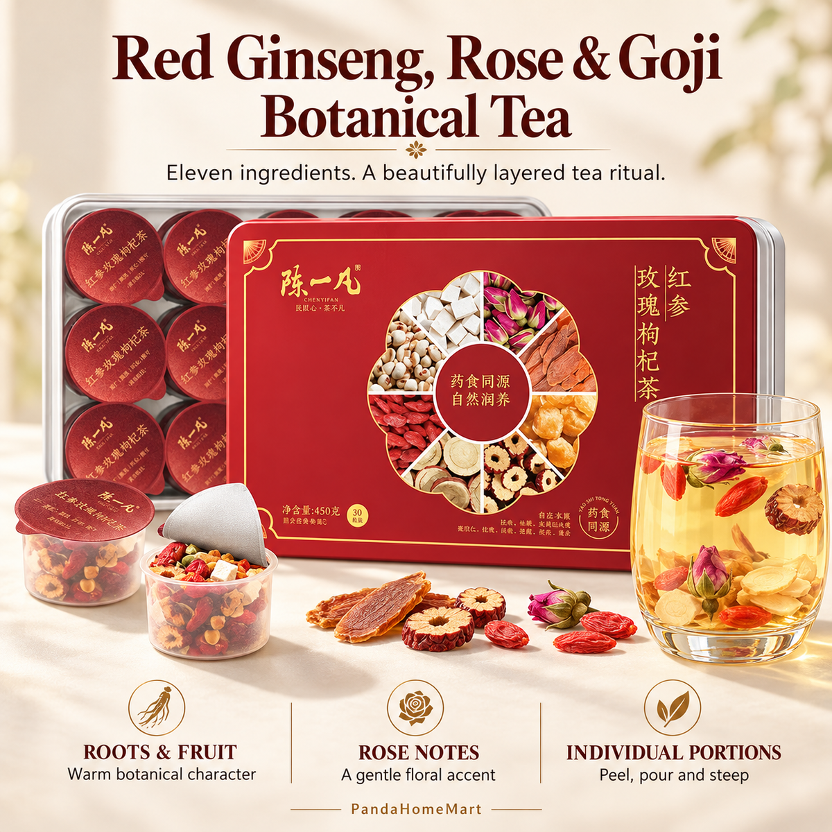 Rose, Red Ginseng & Goji Berry Tea Pods™ — 30 Pods
