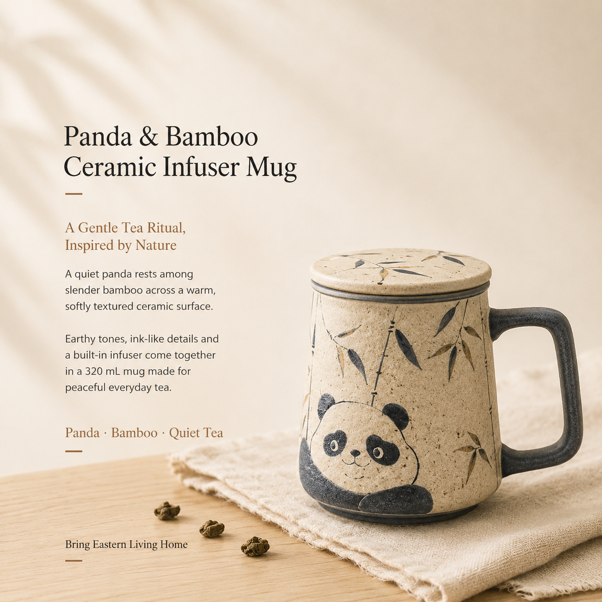 Panda & Bamboo Ceramic Infuser Mug with Lid – 320 mL