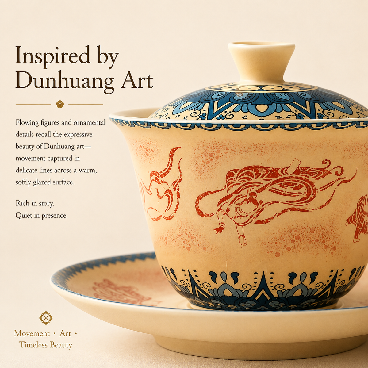 Dunhuang-Inspired Flying Apsara Gaiwan – Kiln-Glazed