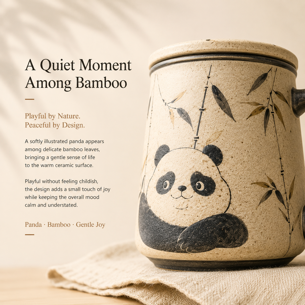 Panda & Bamboo Ceramic Infuser Mug with Lid – 320 mL
