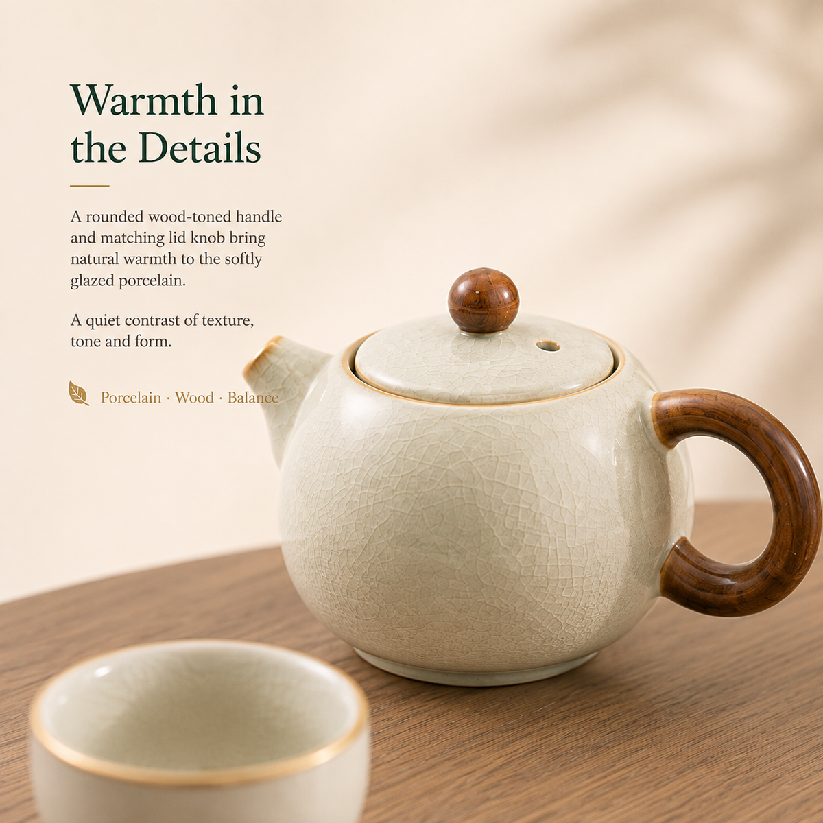 Warm Ivory Ru Ware Tea Set – 160 mL Teapot 4 Cups & Tray