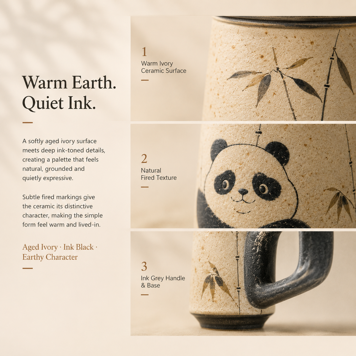 Panda & Bamboo Ceramic Infuser Mug with Lid – 320 mL