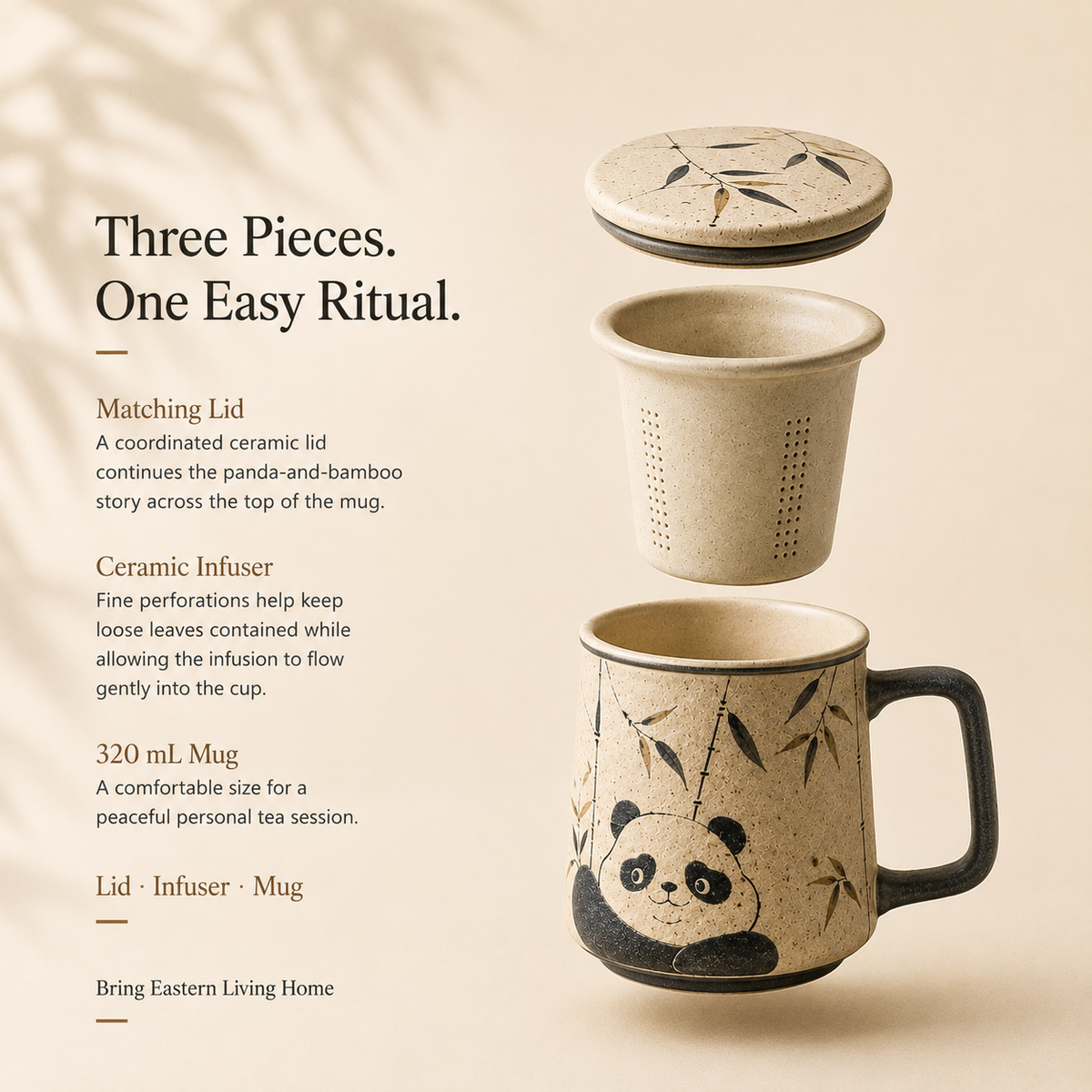 Panda & Bamboo Ceramic Infuser Mug with Lid – 320 mL