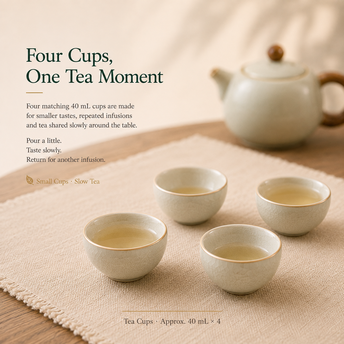 Warm Ivory Ru Ware Tea Set – 160 mL Teapot 4 Cups & Tray