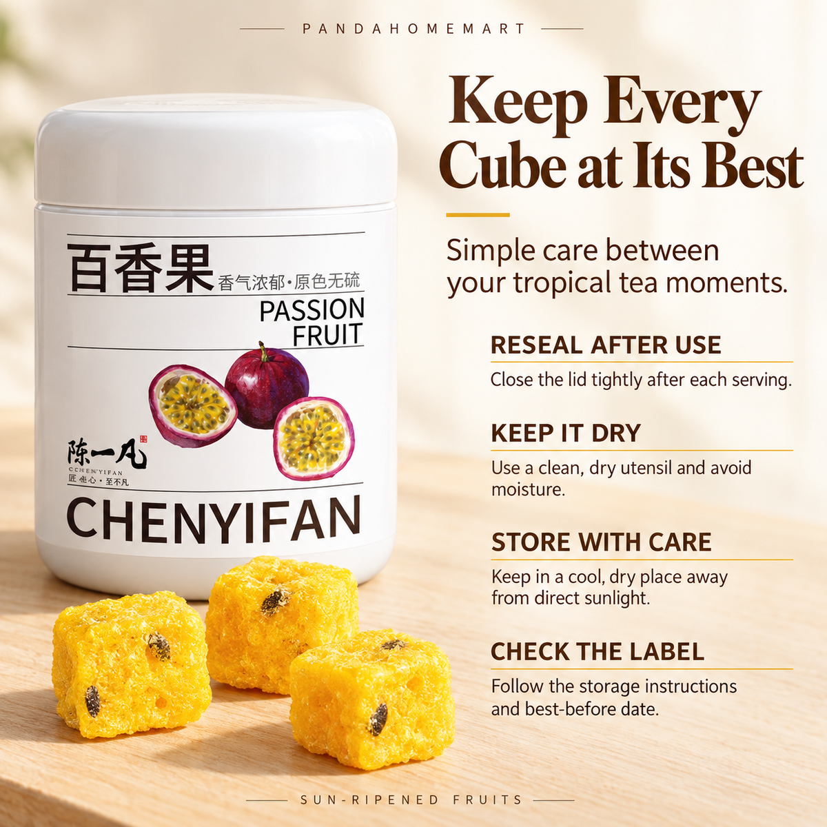PandaHomeMart Freeze-Dried Passion Fruit Cubes 80g Container