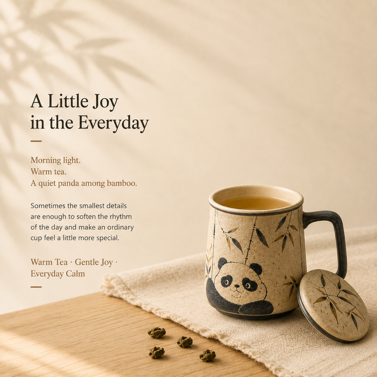 Panda & Bamboo Ceramic Infuser Mug with Lid – 320 mL