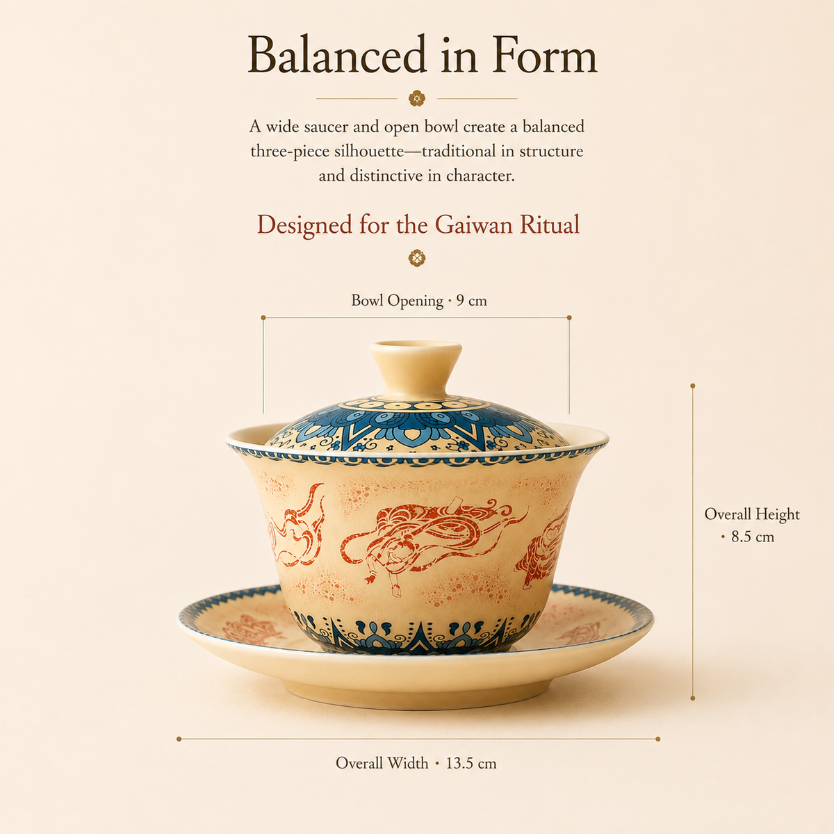 Dunhuang-Inspired Flying Apsara Gaiwan – Kiln-Glazed