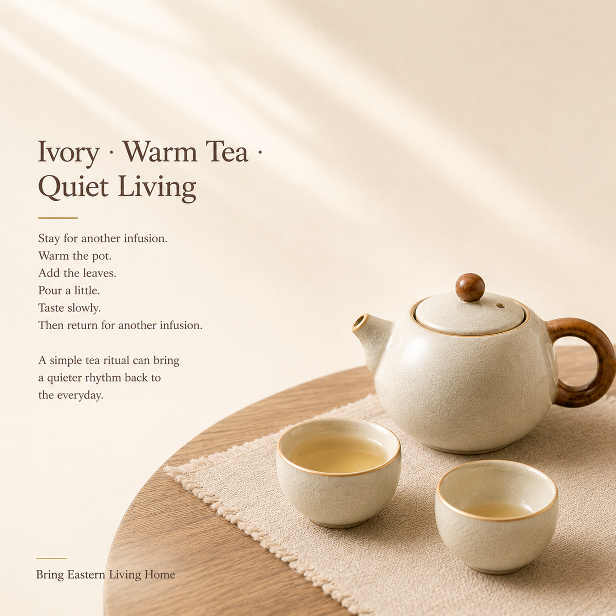 Warm Ivory Ru Ware Tea Set – 160 mL Teapot 4 Cups & Tray